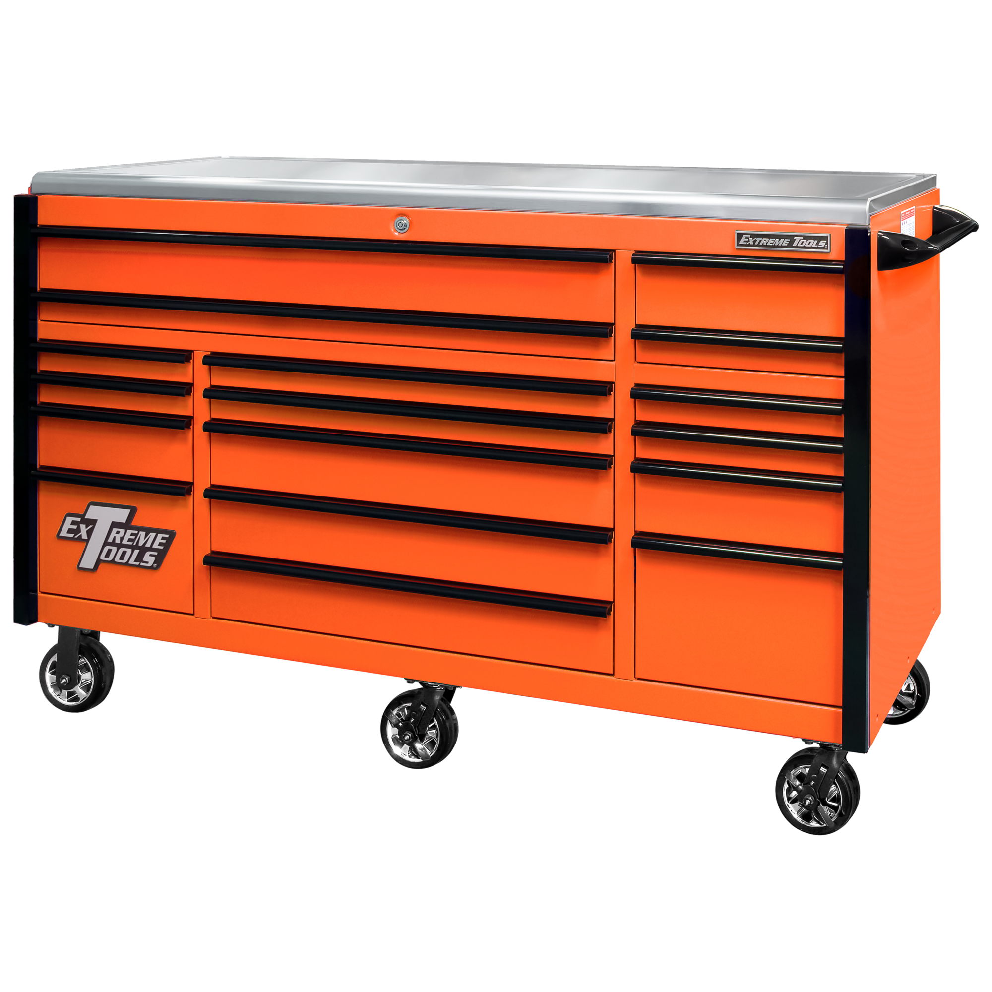 Extreme Tools EXQ Series Roller Cabinet - 72in. Width, 17 Drawers, Stainless Steel Work Surface, Orange, Model# EX7217RCQORBK